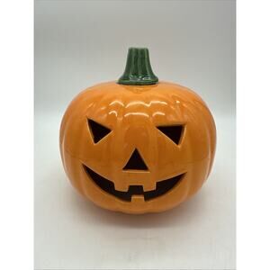 Ceramic Jack O Lantern Pumpkin Halloween Decor Tea Light Candle